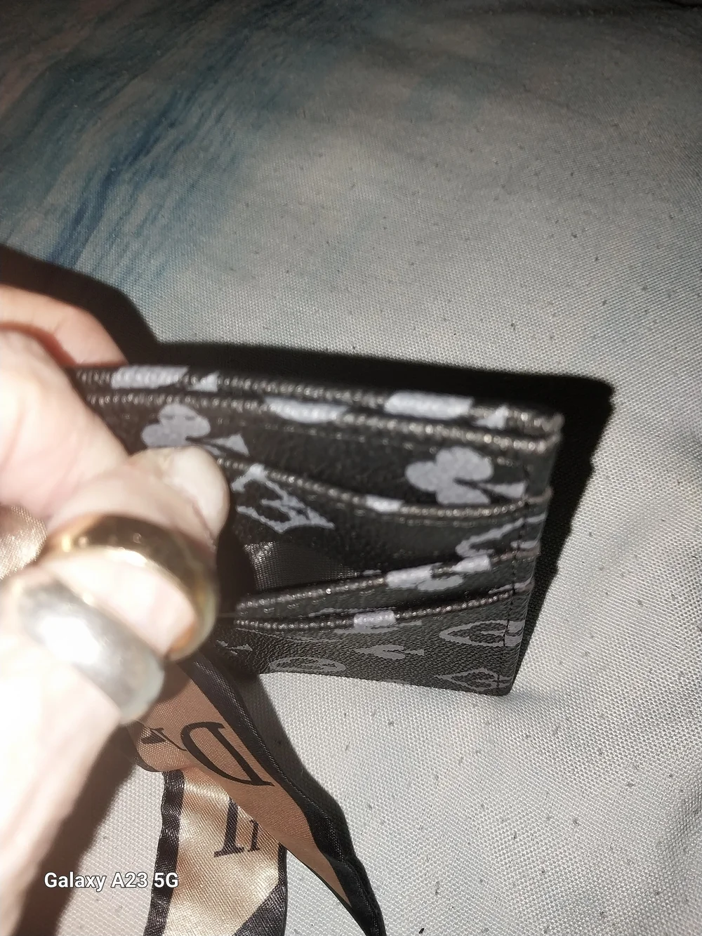 Unbranded Black/Gray Monogram Card Holder/ Bag Charm/Keychain W/ Satin Scarf